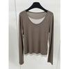 6UP Coreana Principios de Otoño Falso Dos Piezas Cuello Redondo Tencel Camiseta Manga Larga Guangzhou 13-línea Nuevo Top Holgazán Mujer 90165