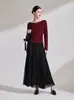 Falda plisada de terciopelo con retazos de encaje Feiyuan para mujer, nuevo estilo otoño e invierno, ropa de trabajo para el día a día, falda plisada de color liso