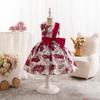 Vestido de festa de cetim floral transfronteiriço 2024 para meninas, vestido de festa para bebês, aniversário infantil, vestido de flores