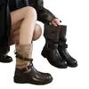 Textura de pele de ovelha fivela estilo retrô botas de cavaleiro femininas outono e inverno novas de cano médio botas versáteis estilo western cowboy botas Martin