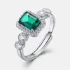 Anillo Abierto Rectangular de Esmeralda de Cultivo Exclusivo Transfronterizo Europeo y Americano Plata S925 Anillo de Piedra Preciosa de Cultivo de Lujo Ligero Estilo Vintage