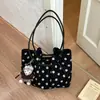Bolso tote de lino de alta gama de nicho con lunares, nuevo modelo 2026, versátil para ir al trabajo, bolso de hombro y axila de gran capacidad