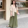 Ahora Disponible: 2026 Nuevo Conjunto de Ropa de Verano para Mujer Tallas Grandes, Top Camisa de Manga Corta + Pantalones Verdes de Pierna Ancha