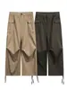 Pantalones cargo de paracaidista retro estilo japonés Nanxia con cordón en el bolsillo para hombre, pantalones casuales funcionales para exteriores de pierna recta y pierna ancha