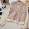 2025 Primavera e Outono Nova Versão Pequena All-match Solto Casual Renda Suave Colete Curto de Malha Cardigan para Mulheres
