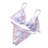 Lencería Sexy de Tres Puntos para Mujer, Sujetador de Encaje Transparente, Tanga Dividida, Sujetador Caliente Transparente con Corte para Chica