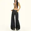 Jeans Laranja Infantil com Costura Contrastante, Cintura Baixa, Perna Larga para Mulheres, Calça Reta Solta, Slim e Versátil