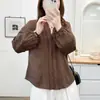 Especial Outono Nova Chegada 100kg Elegante Camisa de Manga Longa com Patchwork de Renda e Decote em V para Mulheres Plus Size 0724