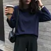 Blanco Sólido Algodón Manga Larga Capa Base Superior Mujer Otoño Versátil Holgada Estilo Básico Camiseta Mujer Estudiante Moderna