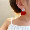 Aretes Rojos Estilo Retro Hong Kong para Mujer 2025 Nueva Moda Elegante Celebridad de Internet Alta Gama Lujo Ligero Aretes de Otoño e Invierno