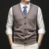 [Liquidação de Saída] Colete Masculino 100% Lã Outono e Inverno, Forrado com Fleece, Espesso, Casual de Negócios, Suéter Quente