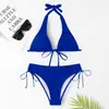 Comércio Exterior Transfronteiriço Novo Estilo Maiô Biquíni de Amarrar Europeu e Americano Sexy Cor Sólida Roupa de Banho Férias na Praia Bikini