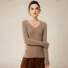 Otoño e Invierno 100% Cachemira Pura Tejidos para Mujer Cuello en V Aspecto Adelgazante Tejido de Punto Tejidos de Punto Transfronterizos Prendas Base para Usar por Dentro y por Fuera