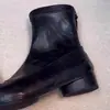 Versão em Couro Macio~Botas Elegantes Elásticas Emagrecedoras Botas de Cano Curto Estilo Retro Feminino Couro Macio Bico Quadrado Botas Martin para o Dia a Dia