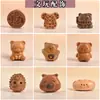 Acessórios de urso e gato de desenho animado em madeira de pêssego e sândalo, componentes DIY, pequenos ornamentos de madeira, pingentes e itens decorativos