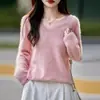 Nuevo Suéter Cepillado de Punto para Mujer con Cuello en V, Mezcla de Cachemira y Lana, Colección Otoño e Invierno 2026, Manga Larga, Listo para Usar
