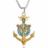 Colar com Pingente de Âncora de Navio Medieval Vintage para Homens Estilo de Rua Hip Hop Joias com Detalhes em Ouro e Turquesa Aço Titânio Comprimento da Corrente 70cm Acessório de Moda Ousado para Looks Casuais e Modernos