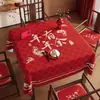 Toalha de Mesa Quadrada Decorativa de Ano Novo 2026 Atmosfera Festiva Vermelha Toalha de Mesa Quadrada para Sala de Jantar Mesa dos Oito Imortais Toalha de Mesa para Mesa de Mahjong