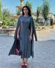 Outono 2024 Novo Europeu e Americano Amazon Cross-border Feminino Cor Sólida Vento Suave Vestido Plissado Robe Conjunto de Duas Peças