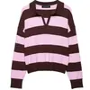 Bestseller transfronteiriço do AliExpress europeu e americano: Blusa de tricô com gola polo listrada, estilo de garota sexy retrô americana