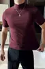 Camiseta de Manga Corta para Hombre con Cuello Medio de Algodón de Fibra Larga, Nuevo Estilo Primavera y Otoño 2026, Camisa Base Ajustada para Negocios