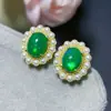 Brincos de Prata Esterlina com Opala Verde Natural Incrustada, Textura de Opala Rosa, Cor Delicada e Quente, Pedra Principal Delicada e Macia 7X9M