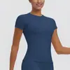 Nueva camiseta de color liso, ropa de yoga de secado rápido, top versátil de manga corta para fitness, cubierta para correr al aire libre y deportes, de manga corta para mujer