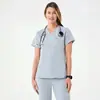 Conjunto de Uniforme de Enfermera con Cuello en V, Manga Corta, Altamente Elástico, Transpirable, Absorbe la Humedad, Antiestático, Ropa de Trabajo Médica