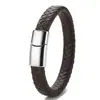 Pulseira Trançada de Couro Genuíno Estilo Retrô com Pingente de Cruz para Homens, Pulseira de Couro Simples com Fecho Magnético, Venda Transfronteiriça Amazon Europeia e Americana