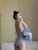 Versão Coreana Ins Menina Fofa Doce Estudante Esportes Listrado Azul Alça Praia Peça Única Triângulo Roupa de Banho para Mulheres
