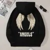 Sudadera Casual de Moda para Mujer con Estampado de Alas de Ángel, Bolsillo, Cordón, Sudadera con Capucha Deportiva