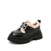 Mao Mao Sapatos Femininos Novos de Inverno Quentes Sapatos de Couro Britânicos Solado Grosso Mocassins Slip-on Sapatos de Algodão com Forro de Lã de Carneiro