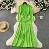 Vestido de Punto Francés Semitransparente con Aberturas Nuevo Otoño 2025 para Mujer, Cuello Redondo, Cintura Alta, Ajustado, Manga Larga, Bolsillos Dobles con Solapa