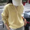 Outono e Inverno Novo Tricô 100% Lã Feminino Meio Aberto com Fivela de Amarração Cor Lisa Suéter Solto Casual Simples Camisa de Base