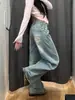 Jeans Reto com Bolsos Bordados e Amassados de Tamanho Grande para Mulheres, Novo Estilo Primavera/Verão 2026, Calças Pantalona Emagrecedoras Petite
