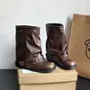 Botas vaqueras marrones de alto valor para adelgazar apilables botas pantalones nuevos pierna otoño e invierno botas 2026 tacón grueso hebilla de cinturón de moda