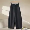 Pantalones Anchos de Lino Tencel para Mujer Verano 2026 Nuevo Estilo Verde Fruta Sueltos Acortados Versátiles Casuales Delgados