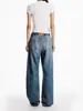 [Em Estoque] Jeans Da Wang Estilo Preguiçoso com Cordão Perna Larga Curvo Vintage Desgastado Calça Casual