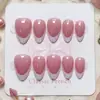 Unhas postiças francesas cor vermelho rosa framboesa brilhante, formato amêndoa médio-longo, cor sólida, estilo garota doce, versátil para o dia a dia, produto acabado removível