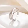 Anel minimalista de renda com pérolas de estilo coreano, em camada dupla, um acessório de anel moderno, joias para atacado para mulheres