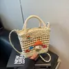 Bolso Nuevo Casual Tejido Estilo Bosque Fresco, Bolso de Paja Estilo Dulce para Vacaciones en la Playa, Bolso Cruzado de Playa para Mujer