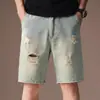 Shorts de mezclilla desgastados lavados estilo americano para hombre, nuevo modelo verano 2026, shorts rectos holgados y transpirables de longitud media