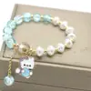 Pulseira de Cristal Explosão de Desenho Animado com Pérolas Artificiais, Pulseira de Cão Canela com Contas Feita à Mão para Estudantes, Presente para Melhor Amigo