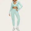 Set de Pilates y Fitness para Exteriores Europeo y Americano, Chaqueta sin Costuras con Cremallera, Sujetador Camisola, Pantalones Largos y Cortos, Diseño Personalizado Disponible