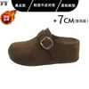 Zapatos de Cuero Genuino con Suela Gruesa de 7 cm para Aumentar la Altura Ocultamente para Mujeres Bajas Zapatos de Algodón Cálido con Terciopelo Adicional Zapatos Birkenstock Zapatillas de Punta Cerrada Mules