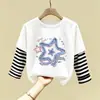 Camiseta Interior de Manga Larga con Estampado de Dibujos Animados y Rayas para Niñas 100% Algodón Puro Ropa de Otoño para Bebés y Niños