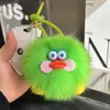Llavero Colgante de Pato Amarillo Lindo con Piel de Zorro Real Colgante de Muñeca de Bola de Felpa para Bolso