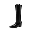 Botas de moda estilo británico hasta la rodilla de 6.5 cm, nueva colección otoño/invierno 2026, punta fina, tacón grueso, caña alta, efecto adelgazante