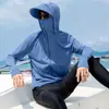 Roupa de Proteção Solar para Exterior Masculina Fina UPF50 com Capuz Solta Moda Casal Leve Respirável Verão Elástica Roupa de Proteção Solar