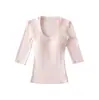 Camiseta Cor da Pele para o Verão, Design Sexy Tipo Máscara, Corte Justo, Estilo Pura Desejo, Valoriza a Figura, Marca a Cintura, Decote U, Blusa Sedutora de Manga Média com Bojo